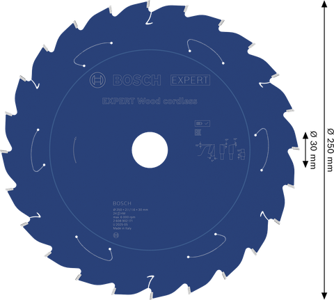 Bosch EXPERT Wood akutoitel töötav ringsae tera, läbimõõt 250 mm.